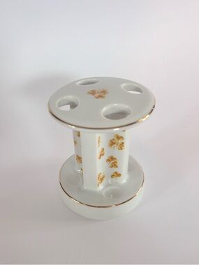 Vintage Japan Ceramic Toothbrush Holder Gold Trim Floral Bathroom
